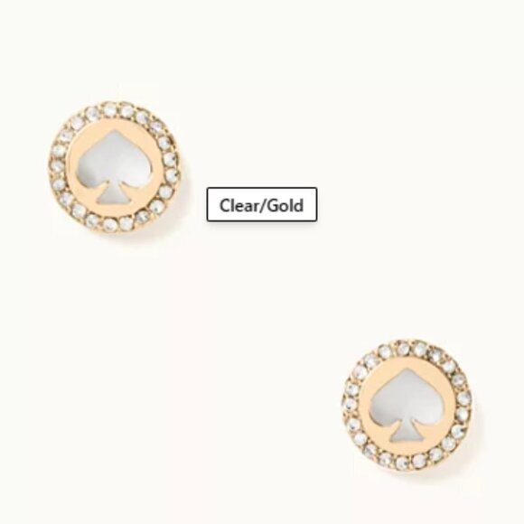 Kate Spade Pave Hollow Spade Stud Clear Gold - Picture 3 of 6